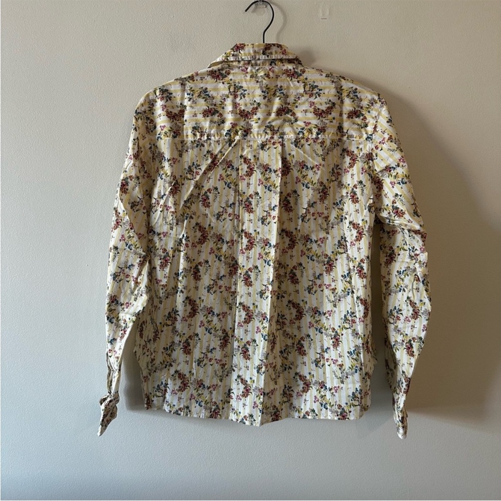 Frank & Eileen Cottage Floral Stripe Yellow Silvio Untuckable Shirt Superluxe S